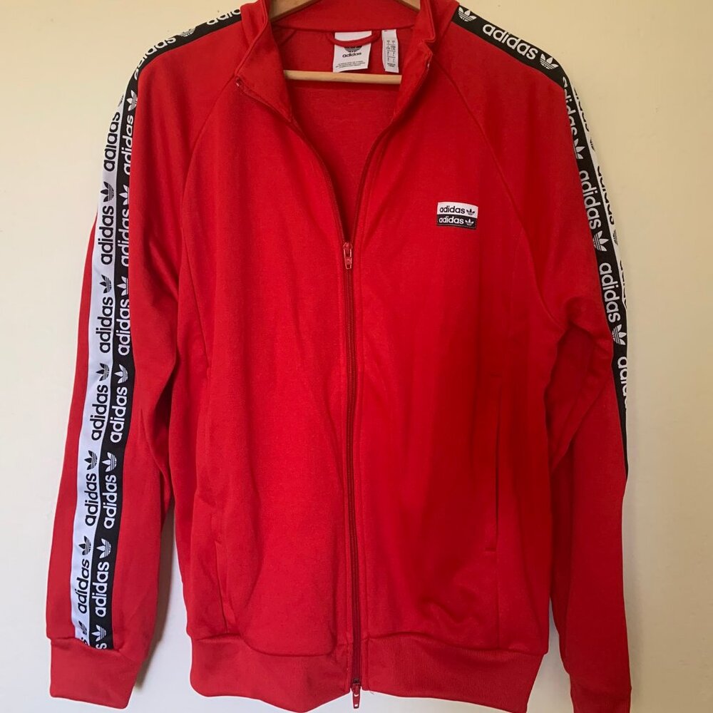Adidas Men's red zip up jacket size large